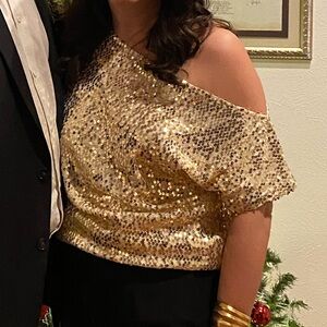 Gold Sequin Off-the-Shoulder Holiday Top